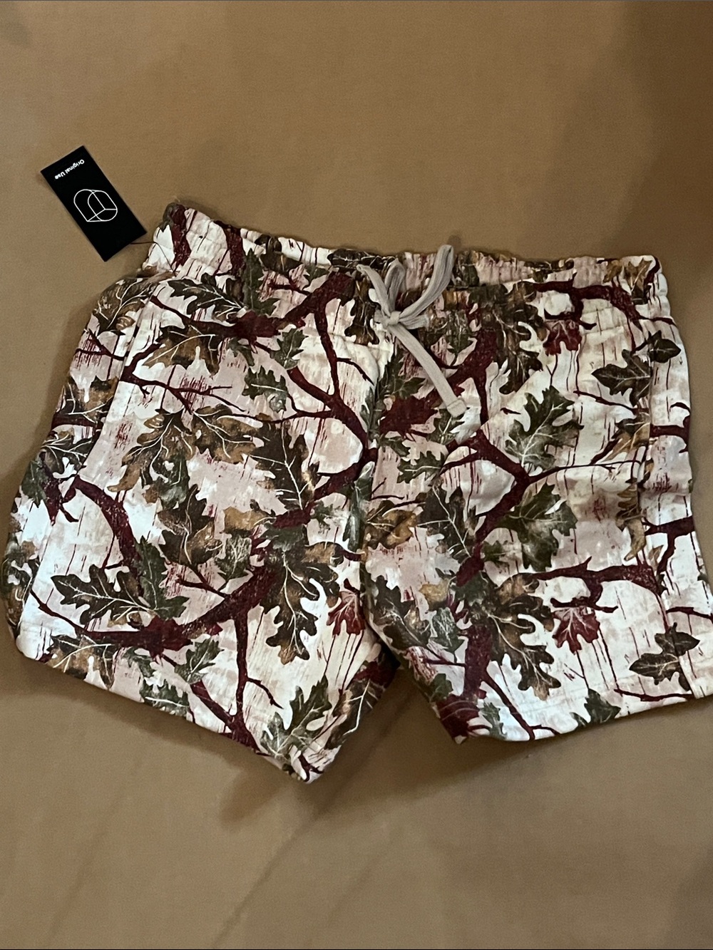 Original Use Burgundy, Olive & Cream Leaf-Print Drawstring Shorts